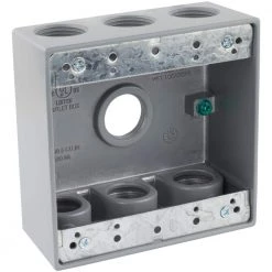 Commercial Electric 3/4 in. Gray 2-Gang 7-Holes Weatherproof Box