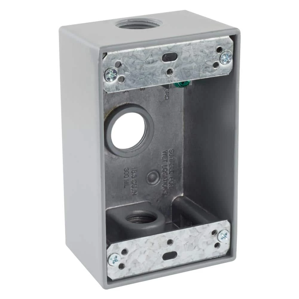 Commercial Electric 1/2 in. 1-Gang 3-Holes Weatherproof Box, Gray 3 Commercial Electric 1/2 in. 1-Gang 3-Holes Weatherproof Box, Gray