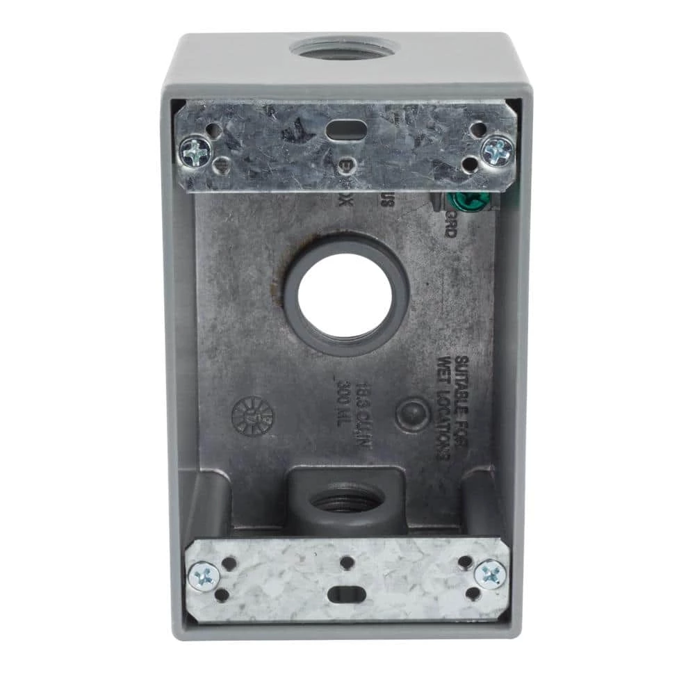 Commercial Electric 1/2 in. 1-Gang 3-Holes Weatherproof Box, Gray 4 Commercial Electric 1/2 in. 1-Gang 3-Holes Weatherproof Box, Gray - Image 2