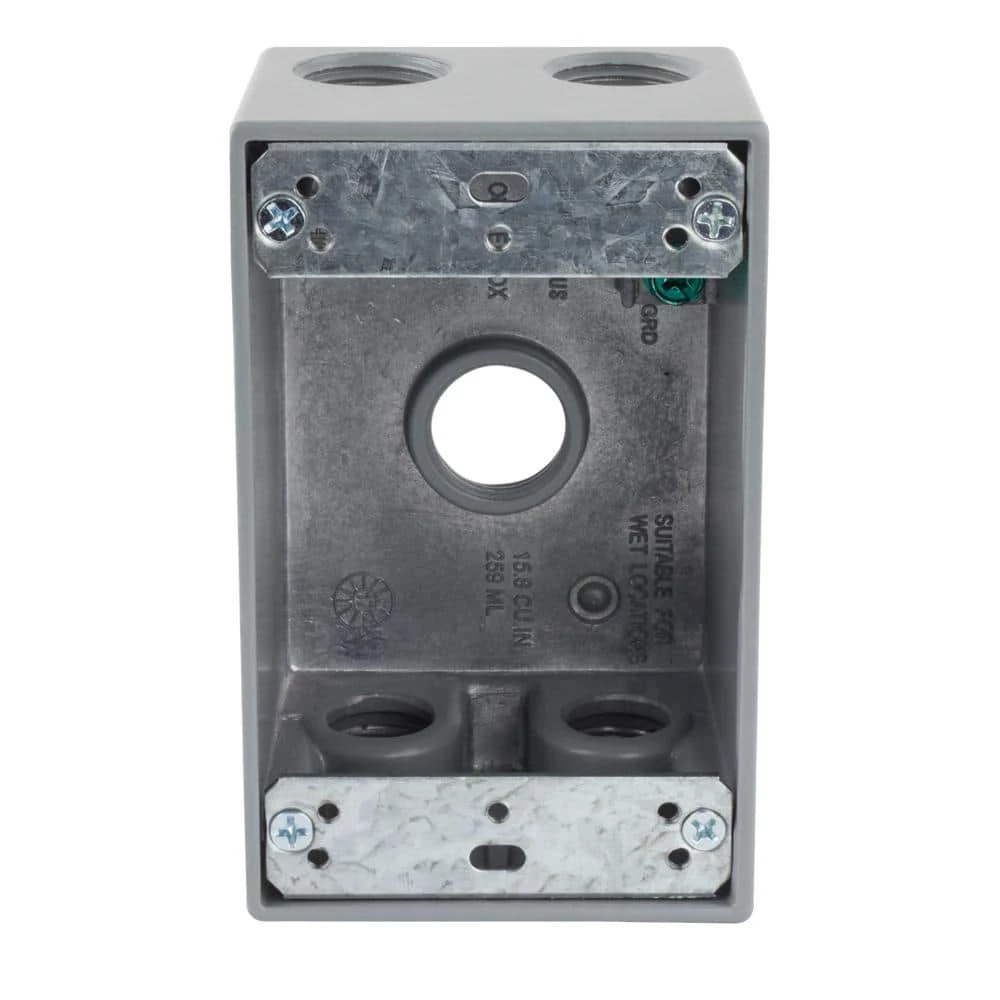 Commercial Electric 1/2 in. Gray 1-Gang 5-Holes Weatherproof Box 4 Commercial Electric 1/2 in. Gray 1-Gang 5-Holes Weatherproof Box - Image 2
