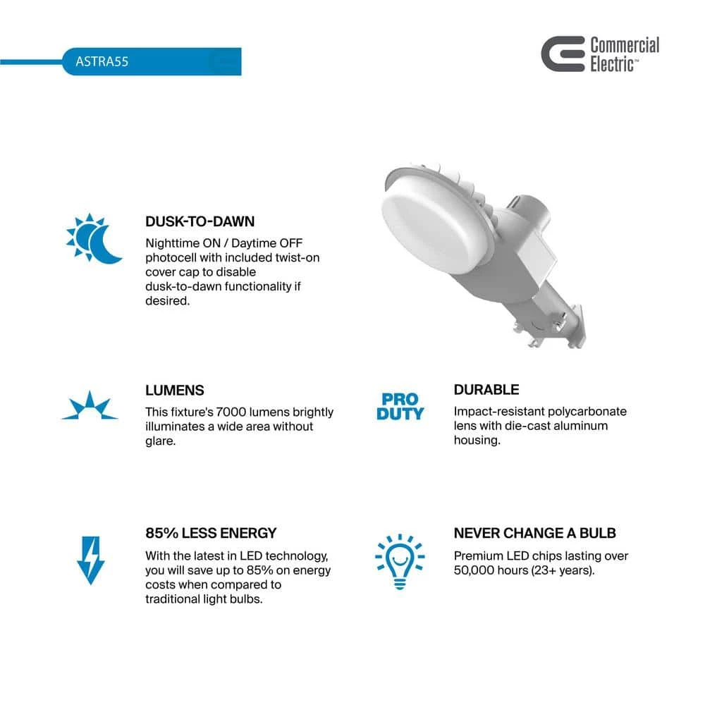Commercial Electric 450-Watt Equivalent Integrated LED Gray Dusk to Dawn Outdoor Area Light with 7000 Lumens Outdoor Security Lighting 4 Commercial Electric 450-Watt Equivalent Integrated LED Gray Dusk to Dawn Outdoor Area Light with 7000 Lumens Outdoor Security Lighting - Image 2