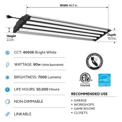 Commercial Electric 4 ft. 4-Light 80-Watt Integrated LED Heavy Duty Utility Gray Shop Light with Pull Chain, Bright White 15 Commercial Electric 4 ft. 4-Light 80-Watt Integrated LED Heavy Duty Utility Gray Shop Light with Pull Chain, Bright White -Commercial Electric Sales gray commercial electric shop lights shop 4x4 840 hd 40 1000