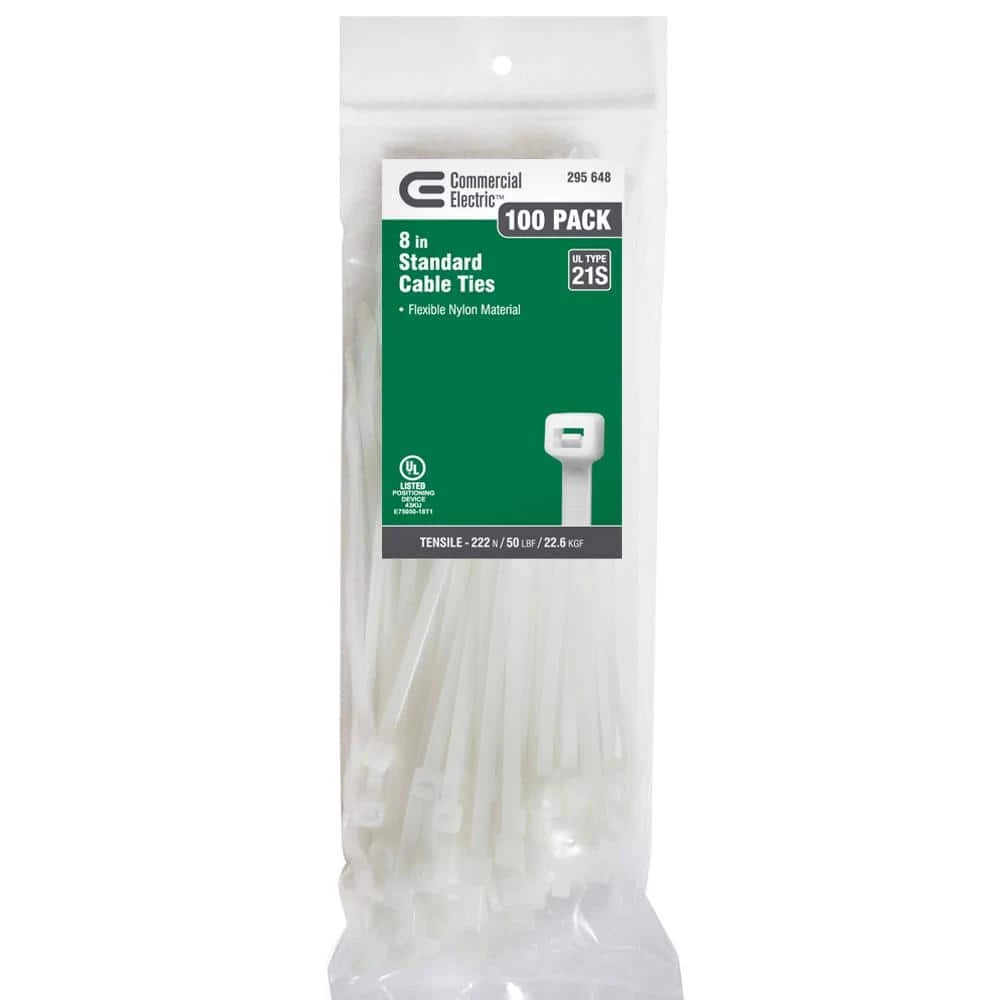 Commercial Electric 8 in. Cable Tie, Natural (100-Pack) 3 Commercial Electric 8 in. Cable Tie, Natural (100-Pack)
