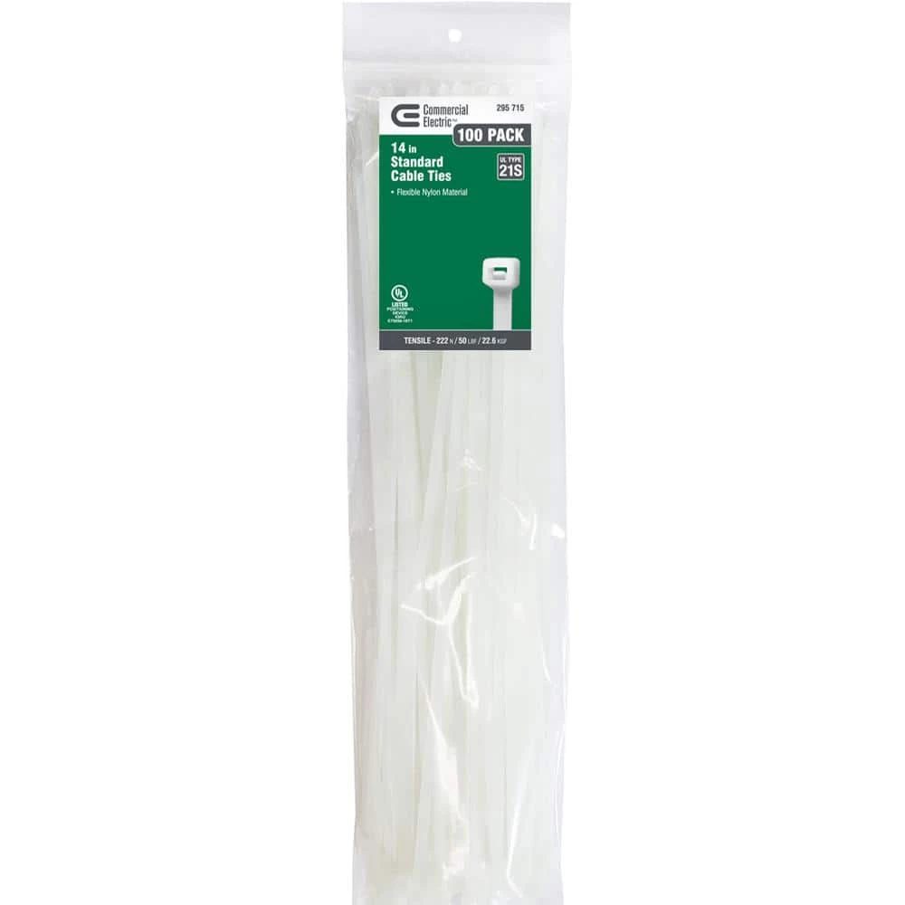 Commercial Electric 14 in. Cable Tie, Natural (100-Pack) 3 Commercial Electric 14 in. Cable Tie, Natural (100-Pack)