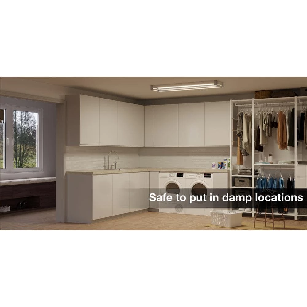 Commercial Electric Sebastian 48 in. x 13 in. Farmhouse Gray with Black CCT Selectable LED Flush Mount Ceiling Light 4000 Dimmable Lumens 6 Commercial Electric Sebastian 48 in. x 13 in. Farmhouse Gray with Black CCT Selectable LED Flush Mount Ceiling Light 4000 Dimmable Lumens - Image 4