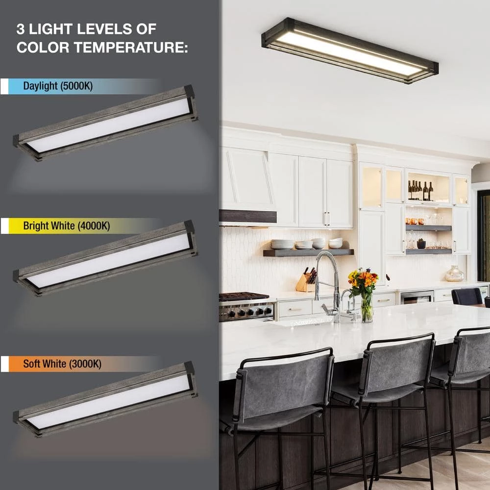 Commercial Electric Sebastian 48 in. x 13 in. Farmhouse Gray with Black CCT Selectable LED Flush Mount Ceiling Light 4000 Dimmable Lumens 4 Commercial Electric Sebastian 48 in. x 13 in. Farmhouse Gray with Black CCT Selectable LED Flush Mount Ceiling Light 4000 Dimmable Lumens - Image 2