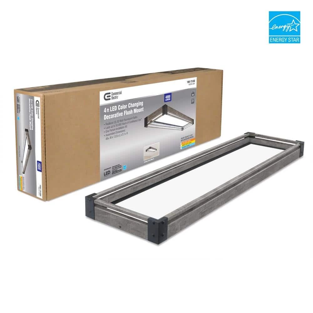 Commercial Electric Sebastian 48 in. x 13 in. Farmhouse Gray with Black CCT Selectable LED Flush Mount Ceiling Light 4000 Dimmable Lumens 13 Commercial Electric Sebastian 48 in. x 13 in. Farmhouse Gray with Black CCT Selectable LED Flush Mount Ceiling Light 4000 Dimmable Lumens - Image 11