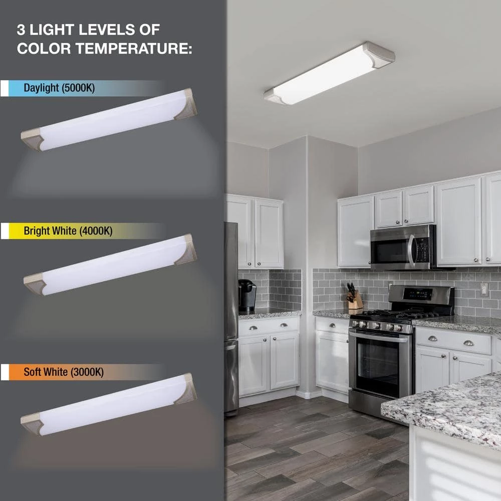 Commercial Electric Mesha 48 in. x 10 in. Satin Nickel CCT Selectable LED Flush Mount Ceiling Light 4000 Dimmable Lumens 4 Commercial Electric Mesha 48 in. x 10 in. Satin Nickel CCT Selectable LED Flush Mount Ceiling Light 4000 Dimmable Lumens - Image 2