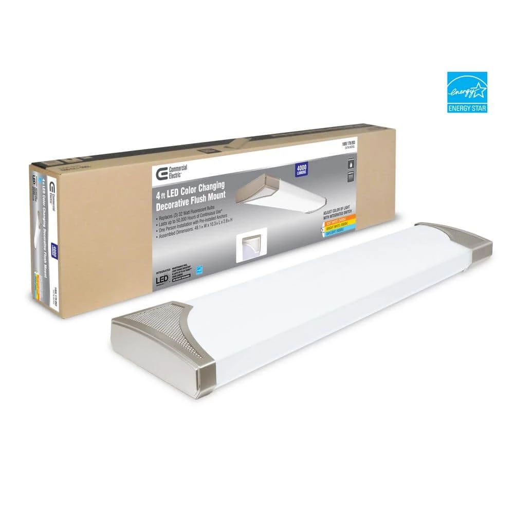 Commercial Electric Mesha 48 in. x 10 in. Satin Nickel CCT Selectable LED Flush Mount Ceiling Light 4000 Dimmable Lumens 13 Commercial Electric Mesha 48 in. x 10 in. Satin Nickel CCT Selectable LED Flush Mount Ceiling Light 4000 Dimmable Lumens - Image 11