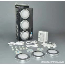 Commercial Electric 3-Light LED Puck Light Kit -Commercial Electric Sales silver commercial electric puck lights pkl004is3 ul 1f 1000
