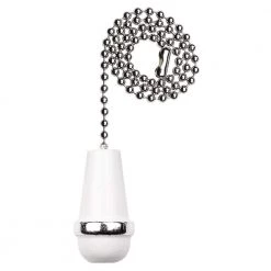 Commercial Electric 12 in. White and Chrome Wooden Cone Pull Chain for Ceiling Fan and Lights
