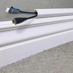 Commercial Electric 5 ft. 1/2 Round Baseboard Cord Channel, White -Commercial Electric Sales white commercial electric cable raceways a50 5w 31 1000