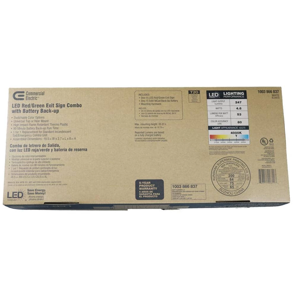 Commercial Electric Combo 14-Watt Equivalent Integrated LED White Exit Sign and Emergency Light with Ni-Cad 9.6-Volt Battery 10 Commercial Electric Combo 14-Watt Equivalent Integrated LED White Exit Sign and Emergency Light with Ni-Cad 9.6-Volt Battery - Image 8