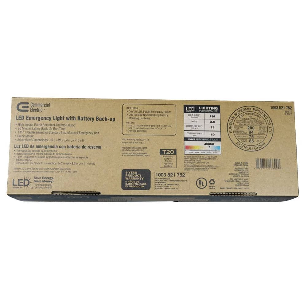 Commercial Electric Rectangle 11-Watt Equivalent Integrated LED White Emergency Light with Ni-Cad 6.0-Volt Battery 8 Commercial Electric Rectangle 11-Watt Equivalent Integrated LED White Emergency Light with Ni-Cad 6.0-Volt Battery - Image 6