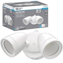 Commercial Electric Dusk to Dawn Lumen Boost White Outdoor Integrated Twin Head LED Flood Light Security Light IP65 Rated 4000K