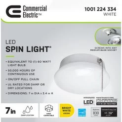 Commercial Electric Spin Light 7 in. Closet Light LED Flush Mount with Pull Chain Hallway Lighting Stairway Lighting (4-Pack) -Commercial Electric Sales white commercial electric flush mount lights 54484145 4pk 44 1000