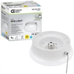 Commercial Electric Spin Light 7 in. Closet Light LED Flush Mount with Pull Chain Hallway Lighting Stairway Lighting Garage LED Light
