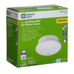 Commercial Electric Spin Light 7 in. Motion Sensor LED Flush Mount Ceiling Light Customize Hold Times Closet Rated (4-Pack) -Commercial Electric Sales white commercial electric flush mount lights 54606341 4pk 77 1000