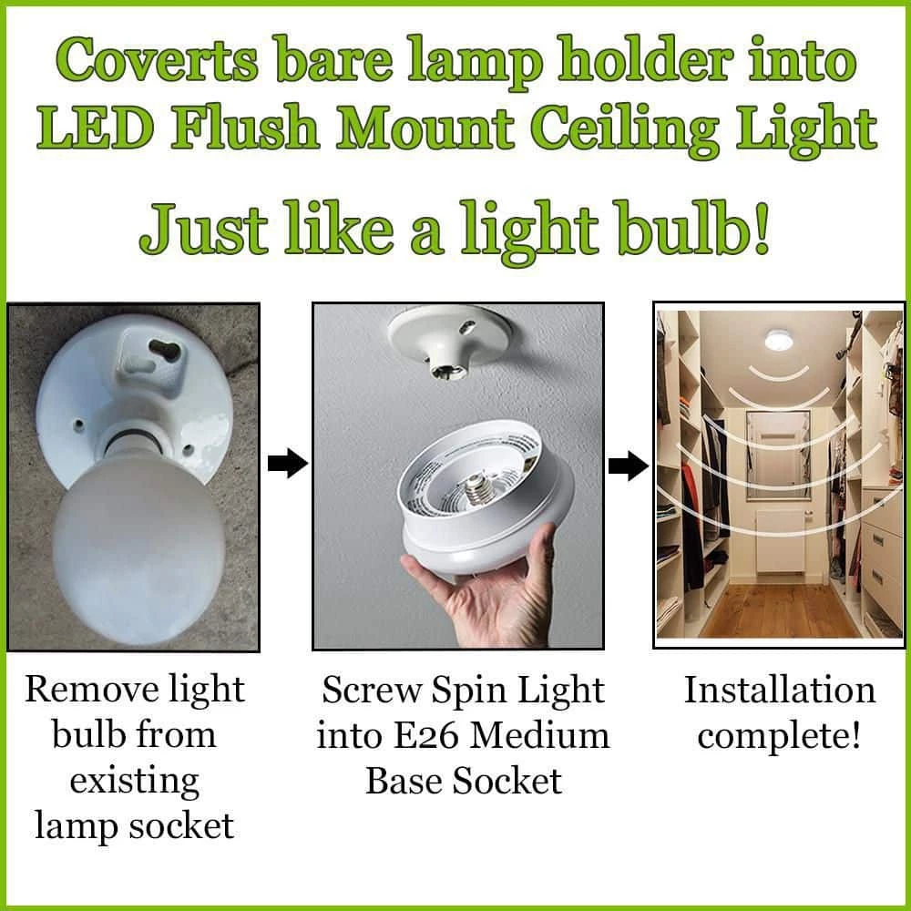 Commercial Electric Spin Light 7 in. Motion Sensor LED Flush Mount Ceiling Light Customize Hold Times Closet Rated 830 Lumens 4000K 4 Commercial Electric Spin Light 7 in. Motion Sensor LED Flush Mount Ceiling Light Customize Hold Times Closet Rated 830 Lumens 4000K - Image 2