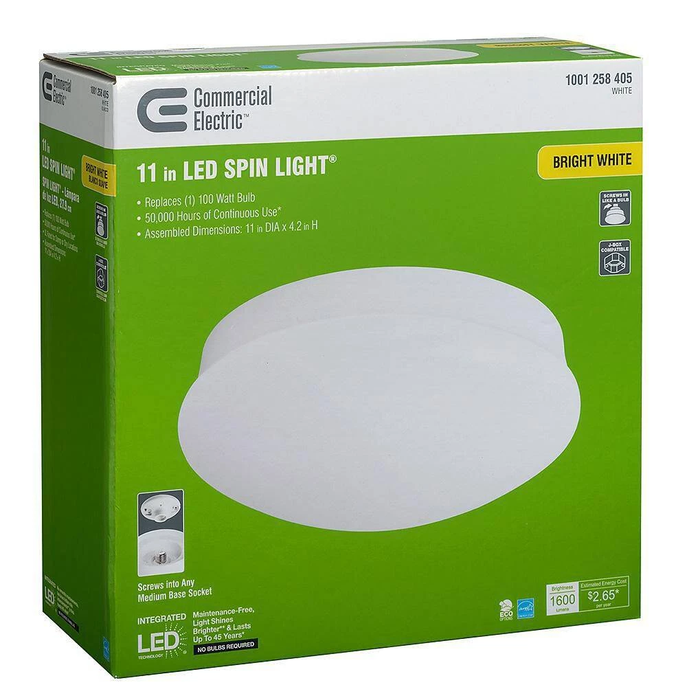 Commercial Electric Spin Light 11 in. LED Flush Mount Ceiling Light High Output 1600 Lumens 22-Watt 4000K Bright White No Bulbs 9 Commercial Electric Spin Light 11 in. LED Flush Mount Ceiling Light High Output 1600 Lumens 22-Watt 4000K Bright White No Bulbs - Image 7