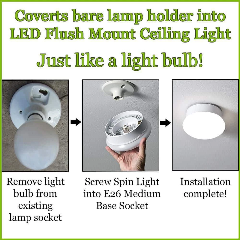 Commercial Electric Spin Light 11 in. LED Flush Mount Ceiling Light High Output 1600 Lumens 22-Watt 4000K Bright White No Bulbs 6 Commercial Electric Spin Light 11 in. LED Flush Mount Ceiling Light High Output 1600 Lumens 22-Watt 4000K Bright White No Bulbs - Image 4