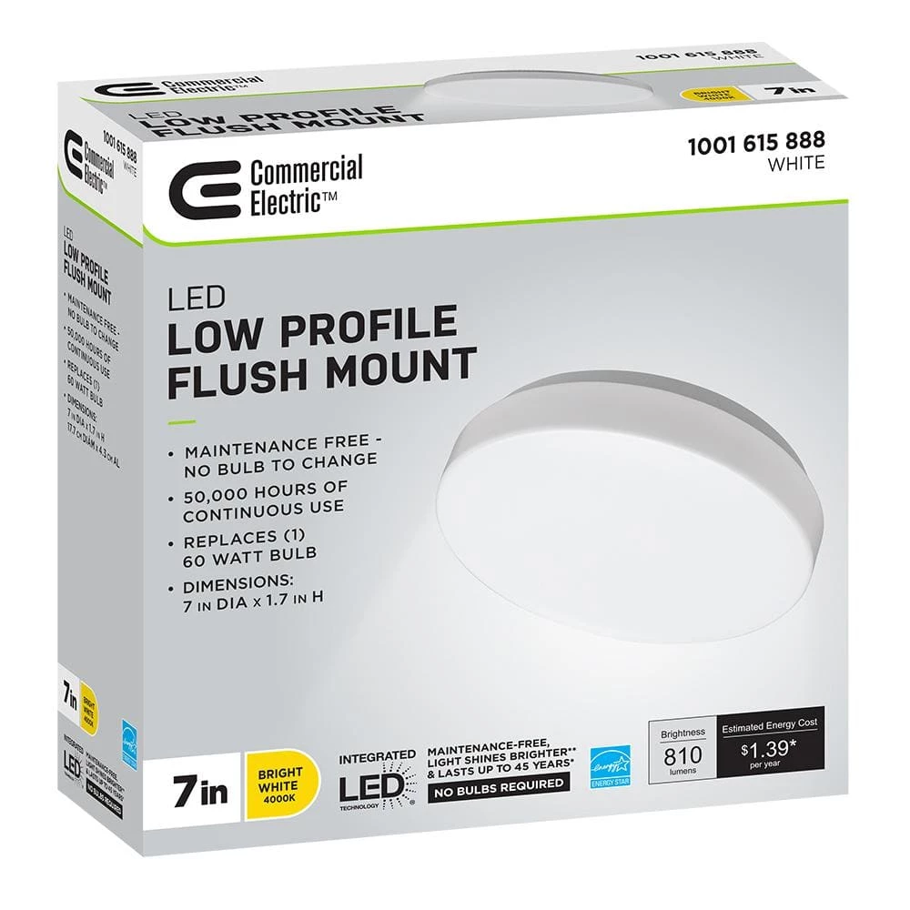 Commercial Electric Low Profile 7 in. White Round 4000K Bright White LED Flush Mount Ceiling Light Fixture 810 Lumens Modern Smooth Cover 9 Commercial Electric Low Profile 7 in. White Round 4000K Bright White LED Flush Mount Ceiling Light Fixture 810 Lumens Modern Smooth Cover - Image 7