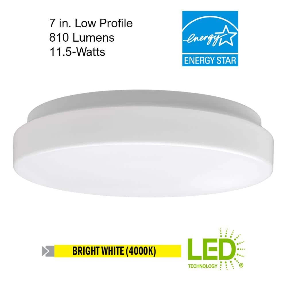 Commercial Electric Low Profile 7 in. White Round 4000K Bright White LED Flush Mount Ceiling Light Fixture 810 Lumens Modern Smooth Cover 4 Commercial Electric Low Profile 7 in. White Round 4000K Bright White LED Flush Mount Ceiling Light Fixture 810 Lumens Modern Smooth Cover - Image 2