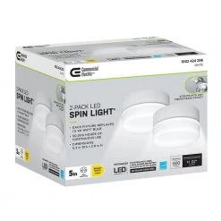 Commercial Electric Spin Light 5 in. White LED Flush Mount Ceiling Light 600 Lumens 4000K Bright White Closet Basement Utility (2 Pack) -Commercial Electric Sales white commercial electric flush mount lights 54692141 44 1000