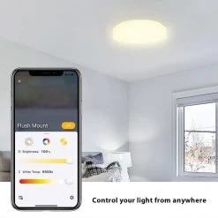 Commercial Electric 11 in. White Smart Hubspace CCT and RGB Selectable LED Flush Mount Puff -Commercial Electric Sales white commercial electric flush mount lights cd44brgbw11w c3 1000