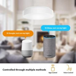 Commercial Electric 11 in. White Smart Hubspace CCT and RGB Selectable LED Flush Mount Puff -Commercial Electric Sales white commercial electric flush mount lights cd44brgbw11w fa 1000