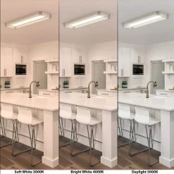 Commercial Electric Sebastian 48 in. x 13 in. Modern White Satin Nickel CCT Selectable LED Flush Mount Ceiling Light 4000 Dimmable Lumens -Commercial Electric Sales white commercial electric flush mount lights fp1236whw48lf4h 40 1000