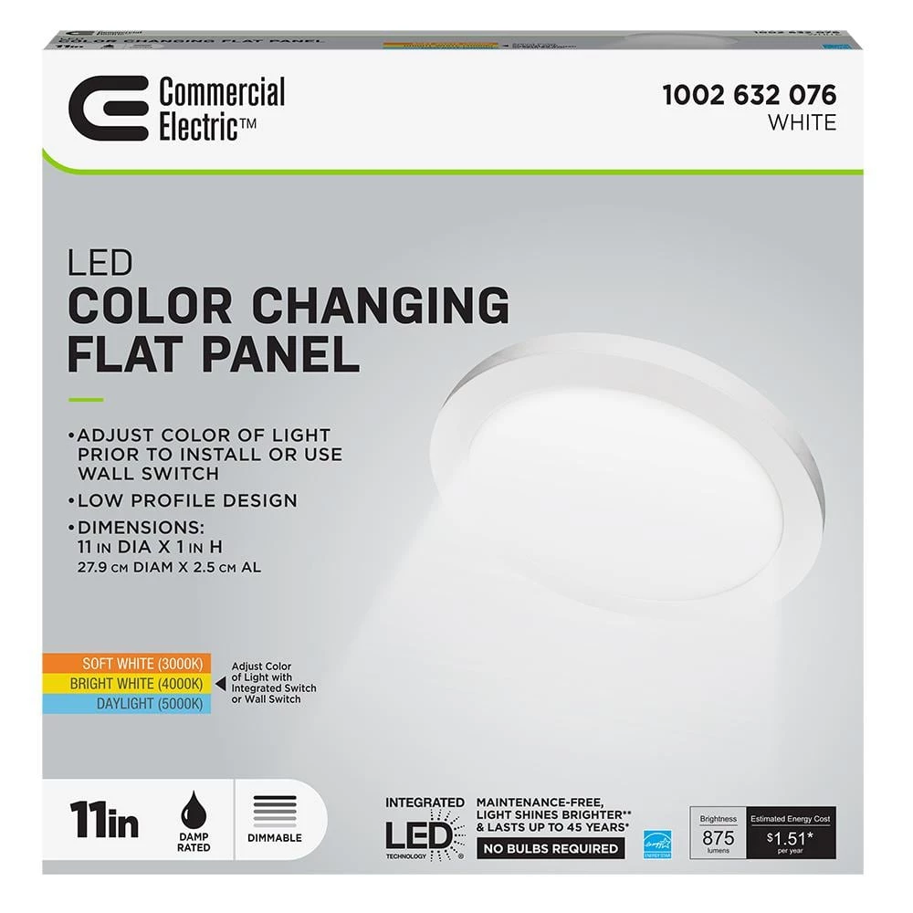 Commercial Electric 11 in. 12.5-Watt Dimmable White Integrated LED Edge-Lit Round Flat Panel Flush Mount Ceiling Light Color Changing 5 Commercial Electric 11 in. 12.5-Watt Dimmable White Integrated LED Edge-Lit Round Flat Panel Flush Mount Ceiling Light Color Changing - Image 3
