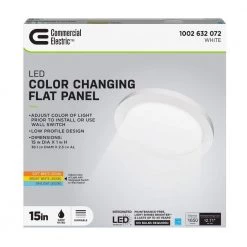 Commercial Electric 15 in. 22.5-Watt White Integrated LED 1650 Lumens Edge-Lit Round Flat Panel Flush Mount Ceiling Light w/Color Changing -Commercial Electric Sales white commercial electric led panel lights 74212 hd 40 1000