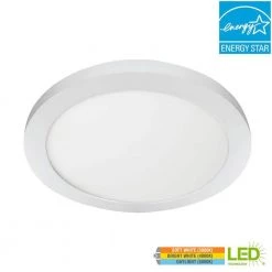 Commercial Electric 15 in. 22.5-Watt White Integrated LED 1650 Lumens Edge-Lit Round Flat Panel Flush Mount Ceiling Light w/Color Changing -Commercial Electric Sales white commercial electric led panel lights 74212 hd 44 1000