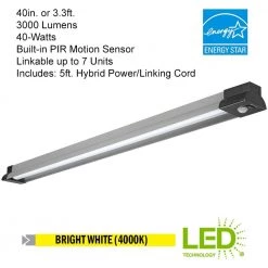 Commercial Electric 40 in. 64-Watt Equivalent Black Brushed Nickel PIR Motion Sensor LED Shop Light Linkable with Motion Timer 3000 Lumens 16 Commercial Electric 40 in. 64-Watt Equivalent Black Brushed Nickel PIR Motion Sensor LED Shop Light Linkable with Motion Timer 3000 Lumens -Commercial Electric Sales white commercial electric shop lights 55701191 40 1000