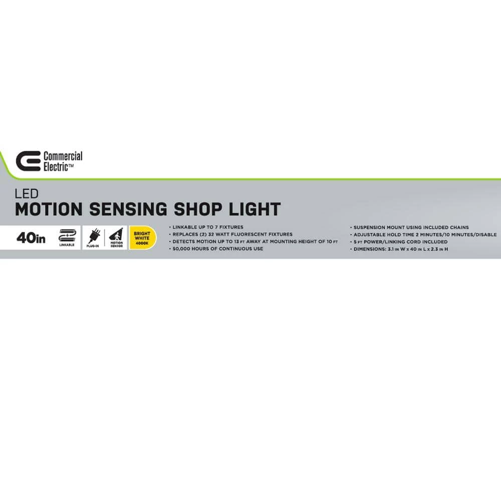 Commercial Electric 40 in. 64-Watt Equivalent Black Brushed Nickel PIR Motion Sensor LED Shop Light Linkable with Motion Timer 3000 Lumens 14 Commercial Electric 40 in. 64-Watt Equivalent Black Brushed Nickel PIR Motion Sensor LED Shop Light Linkable with Motion Timer 3000 Lumens - Image 12