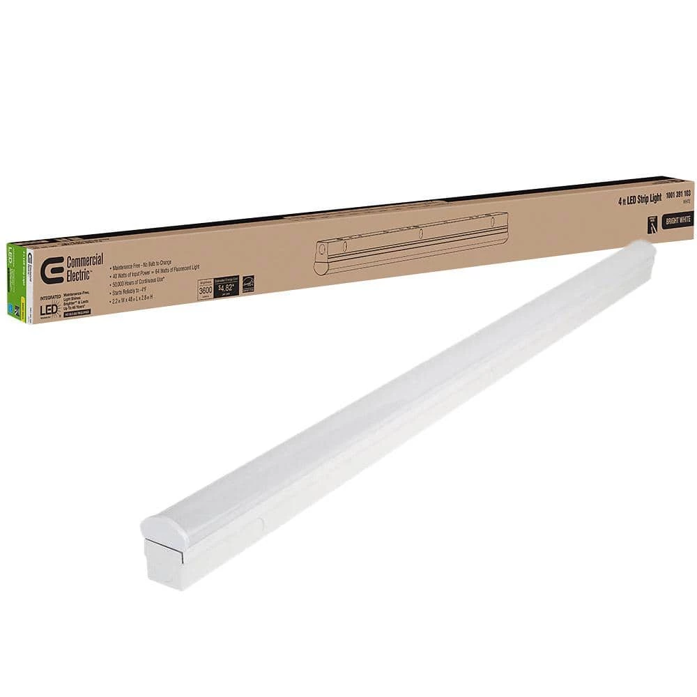 Commercial Electric 4 ft. 64-Watt Equivalent Direct Wire Integrated LED White Strip Light Fixture 3600 Lumens 4000K Bright White 3 Commercial Electric 4 ft. 64-Watt Equivalent Direct Wire Integrated LED White Strip Light Fixture 3600 Lumens 4000K Bright White