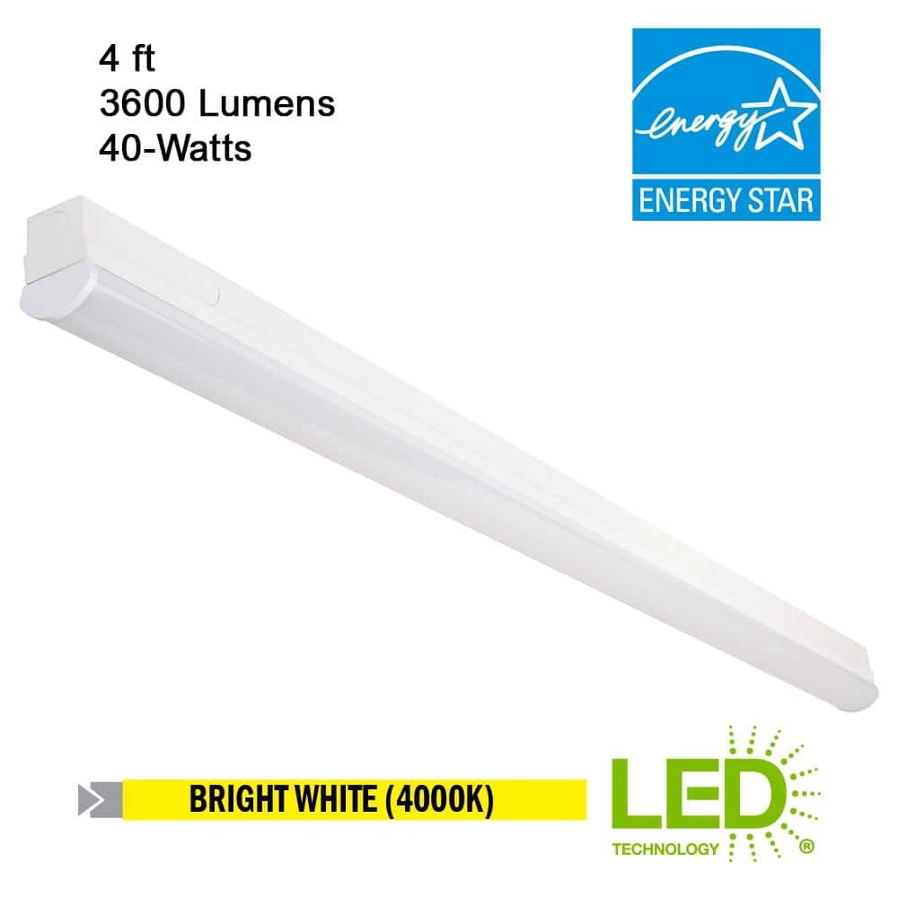 Commercial Electric 4 ft. 64-Watt Equivalent Direct Wire Integrated LED White Strip Light Fixture 3600 Lumens 4000K Bright White 4 Commercial Electric 4 ft. 64-Watt Equivalent Direct Wire Integrated LED White Strip Light Fixture 3600 Lumens 4000K Bright White - Image 2