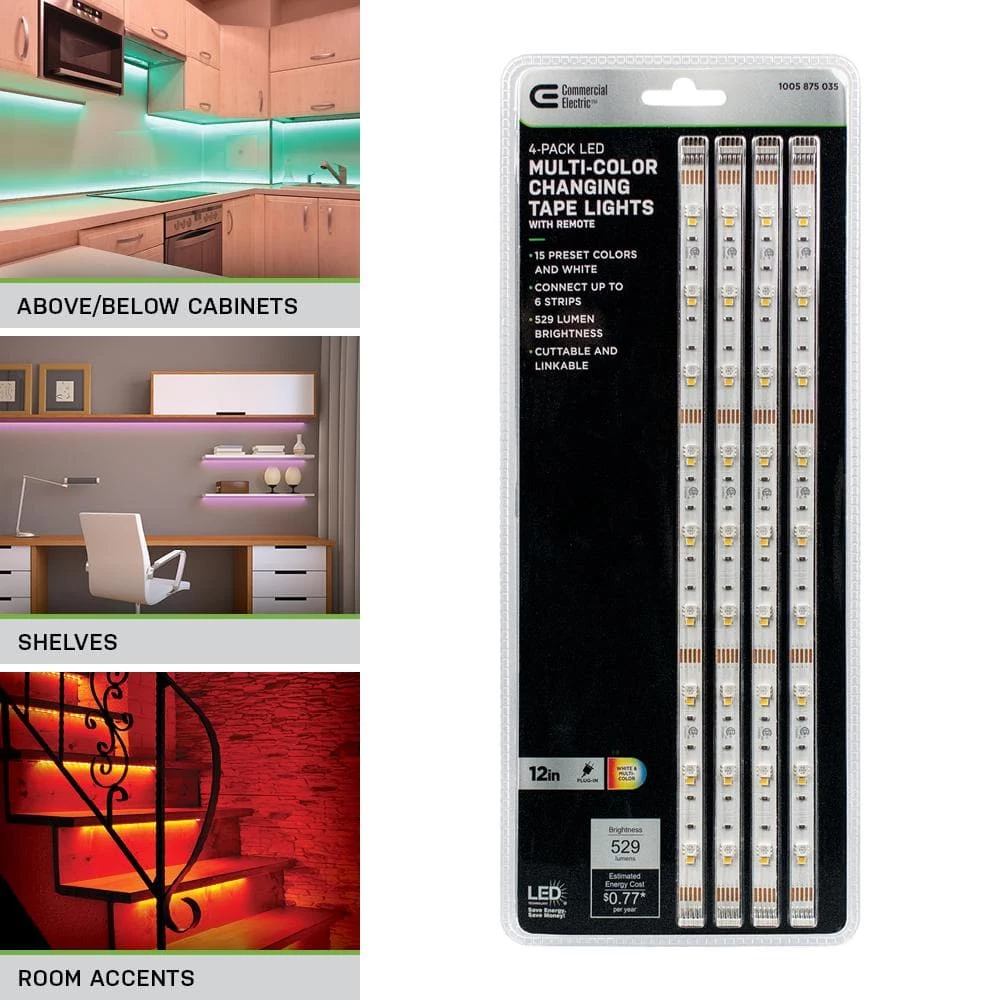 Commercial Electric 12 in. LED Linkable RGBW Flexible Under Cabinet Light Kit (4-Strip Pack) 7 Commercial Electric 12 in. LED Linkable RGBW Flexible Under Cabinet Light Kit (4-Strip Pack) - Image 5