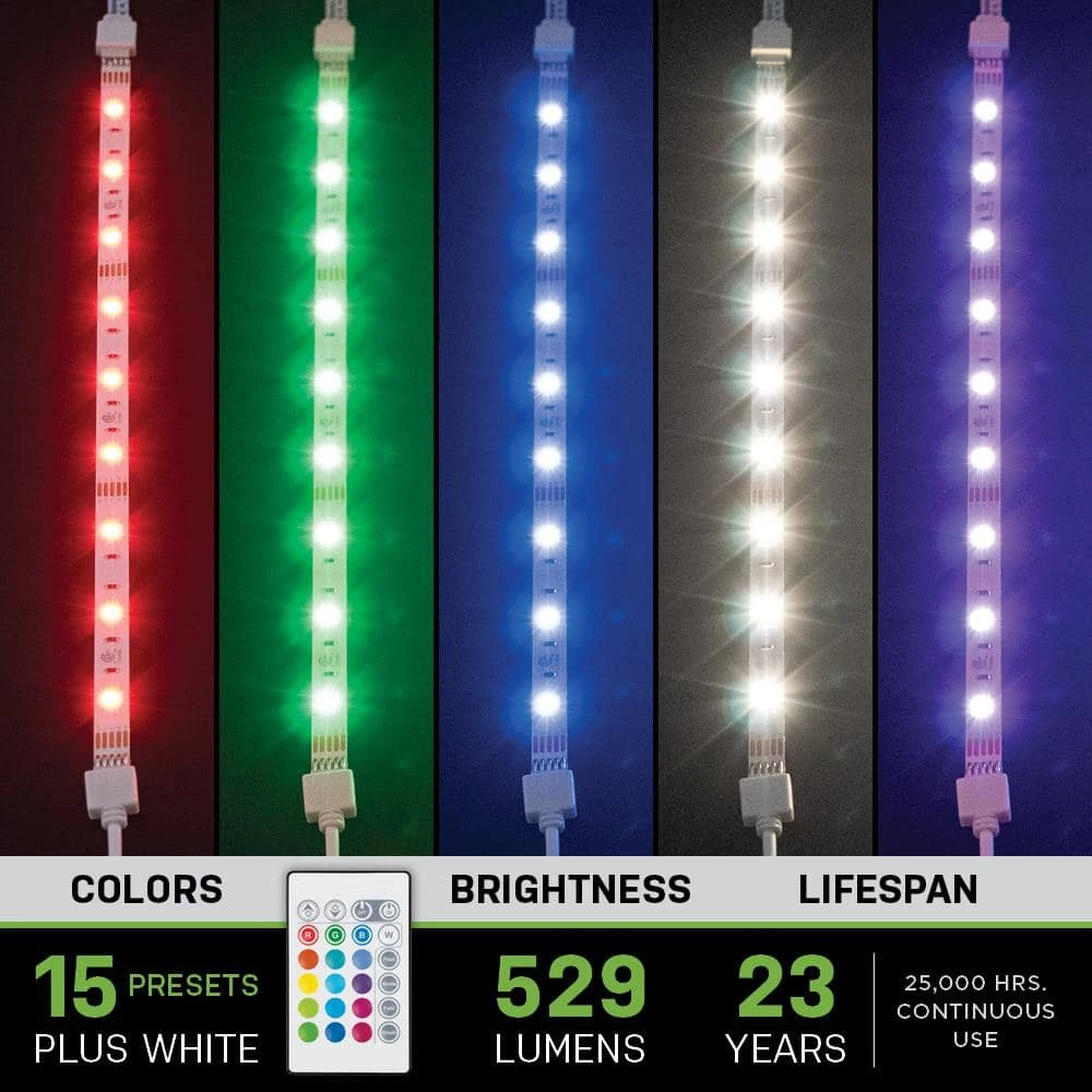 Commercial Electric 12 in. LED Linkable RGBW Flexible Under Cabinet Light Kit (4-Strip Pack) 4 Commercial Electric 12 in. LED Linkable RGBW Flexible Under Cabinet Light Kit (4-Strip Pack) - Image 2