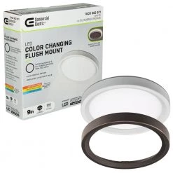 Commercial Electric 9 inch Color Selectable LED Flush Mount w/ Night Light Feature Optional White and Oil Rubbed Bronze Trim Rings