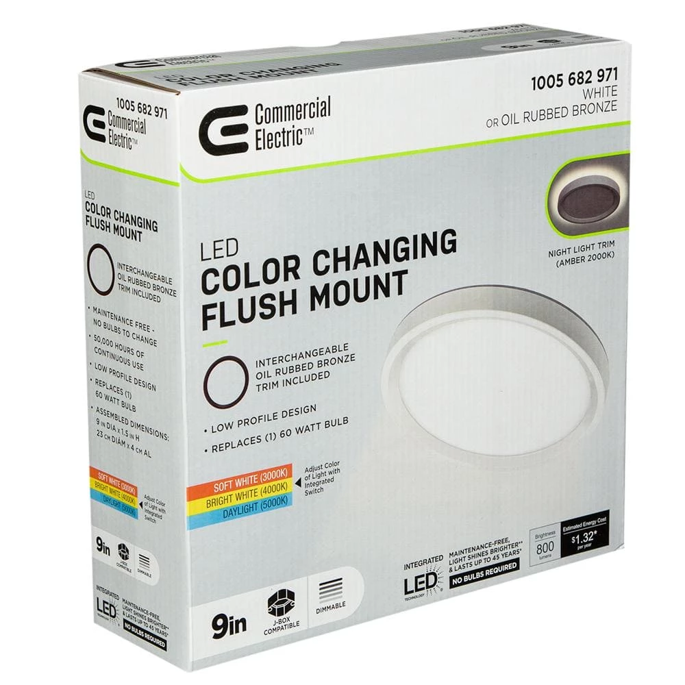 Commercial Electric 9 inch Color Selectable LED Flush Mount w/ Night Light Feature Optional White and Oil Rubbed Bronze Trim Rings 14 Commercial Electric 9 inch Color Selectable LED Flush Mount w/ Night Light Feature Optional White and Oil Rubbed Bronze Trim Rings - Image 12