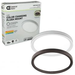 Commercial Electric 13 in. Color Selectable LED Flush Mount with Night Light Feature Optional White and Oil Rubbed Bronze Trim Rings