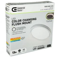Commercial Electric 13 in. Color Selectable LED Flush Mount with Night Light Feature Optional White and Oil Rubbed Bronze Trim Rings -Commercial Electric Sales white oil rubbed bronze commercial electric flush mount lights 56584112 76 1000